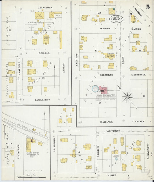 Sanborn Fire Insurance Map from Harvard, McHenry County, Illinois (1902), Sheet #0005 - Historic Sanborn Fire Insurance Map Print, vintage old map wall art, antique decor, genealogy gift, Illinois Illinois map