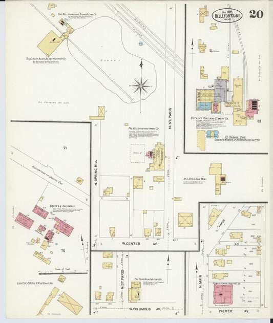 Sanborn Fire Insurance Map from Bellefontaine, Logan County, Ohio (1907), Sheet #0020 - Historic Sanborn Fire Insurance Map Print, vintage old map wall art, antique decor, genealogy gift, Ohio Ohio map