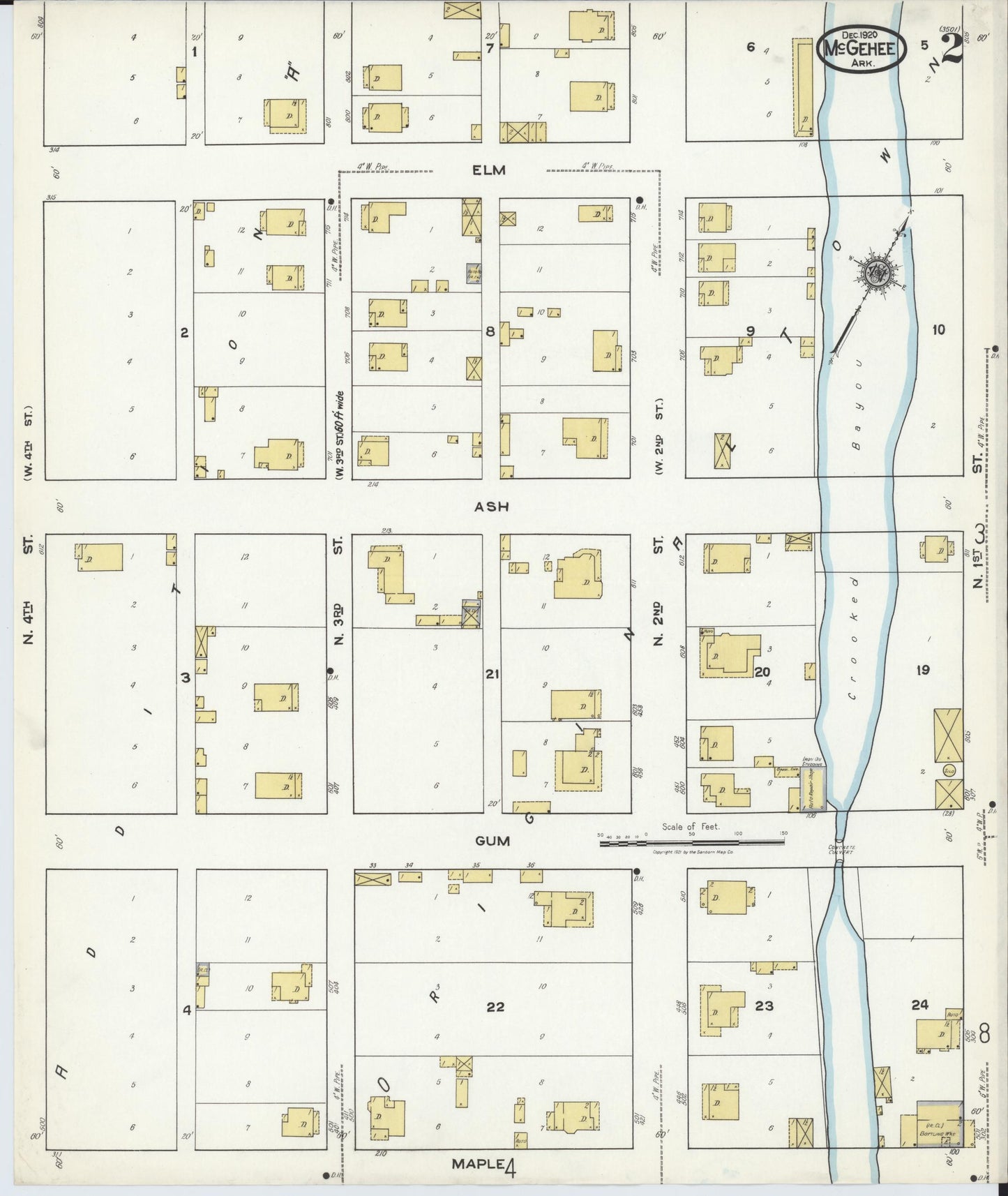 Sanborn Fire Insurance Map from McGehee, Desha County, Arkansas (1920), Sheet #0002 - Complete Map Set gallery image, historic Sanborn map, vintage wall art, Arkansas Arkansas