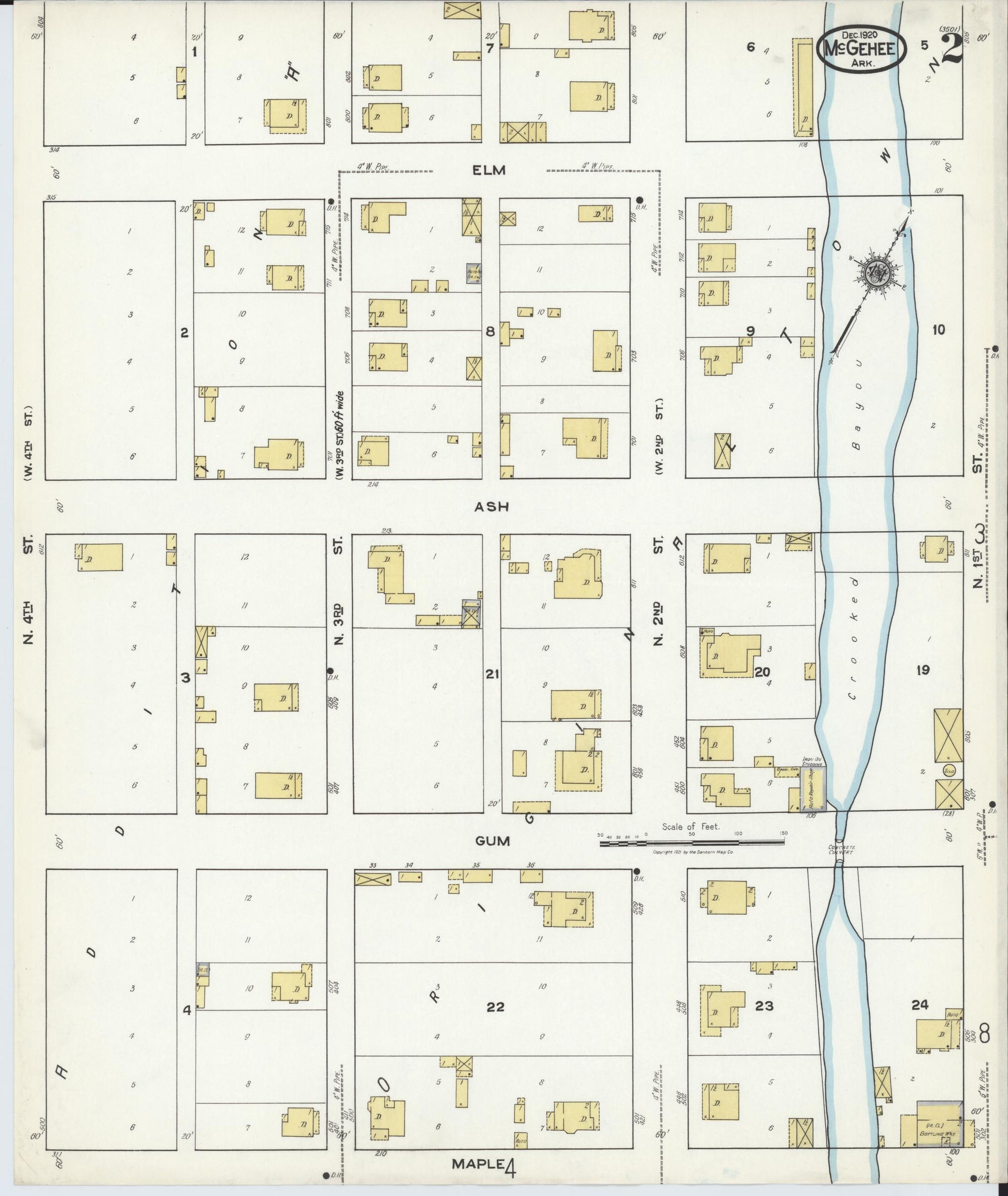 Sanborn Fire Insurance Map from McGehee, Desha County, Arkansas (1920), Sheet #0002 - Complete Map Set gallery image, historic Sanborn map, vintage wall art, Arkansas Arkansas