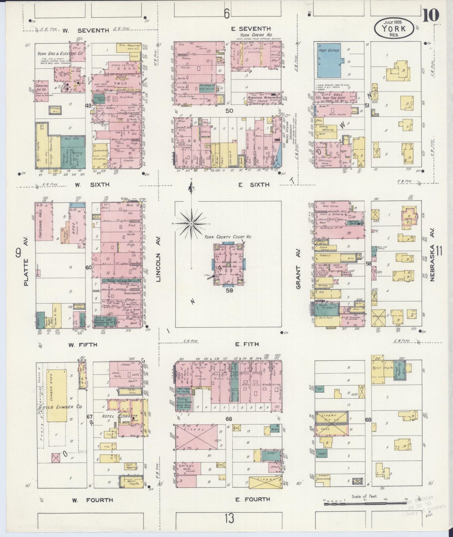Sanborn Fire Insurance Map from York, York County, Nebraska (1909), Sheet #0010 - Historic Sanborn Fire Insurance Map Print, vintage old map wall art, antique decor, genealogy gift, Nebraska Nebraska map