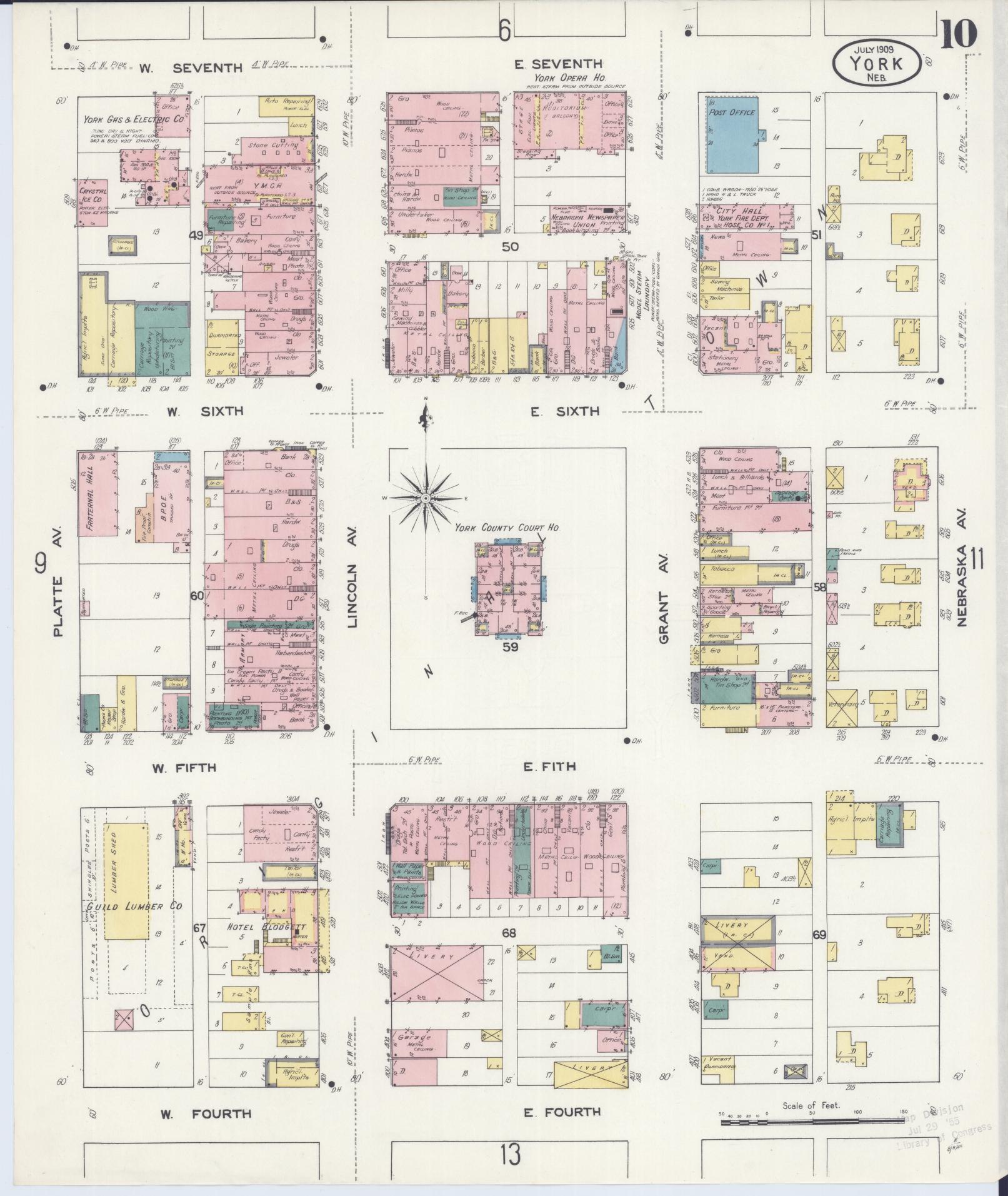 Sanborn Fire Insurance Map from York, York County, Nebraska (1909), Sheet #0010 - Historic Sanborn Fire Insurance Map Print, vintage old map wall art, antique decor, genealogy gift, Nebraska Nebraska map