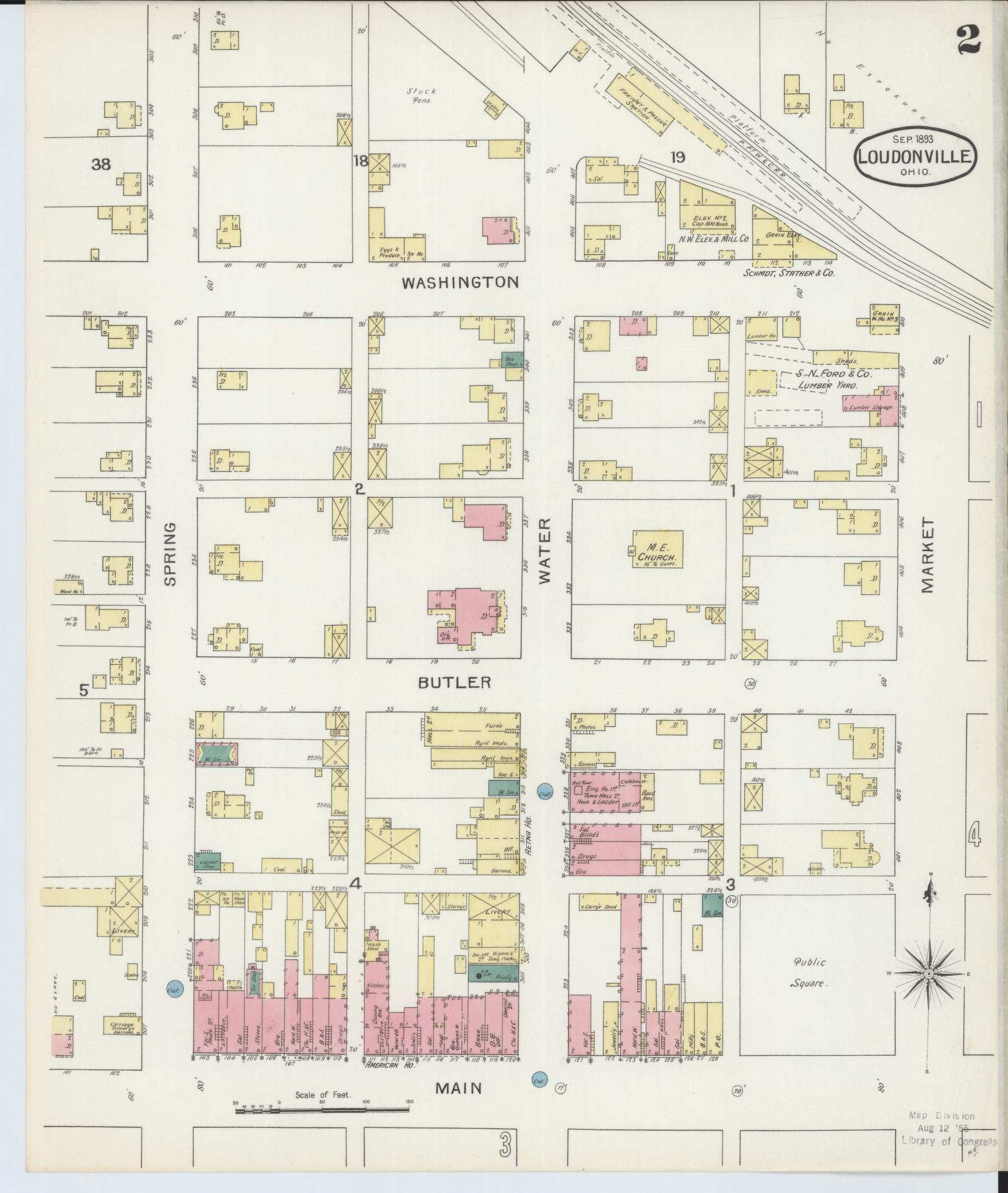 Sanborn Fire Insurance Map from Loudonville, Ashland County, Ohio (1893), Sheet #0002 - Historic Sanborn Fire Insurance Map Print, vintage old map wall art, antique decor, genealogy gift, Ohio Ohio map
