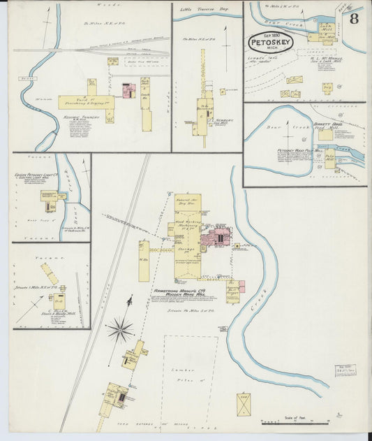 Sanborn Fire Insurance Map from Petoskey, Emmet County, Michigan (1890), Sheet #0008 - Historic Sanborn Fire Insurance Map Print, vintage old map wall art, antique decor, genealogy gift, Michigan Michigan map