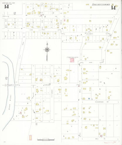 Sanborn Fire Insurance Map from Webster City, Hamilton County, Iowa (1938), Sheet #0014 - Historic Sanborn Fire Insurance Map Print, vintage old map wall art