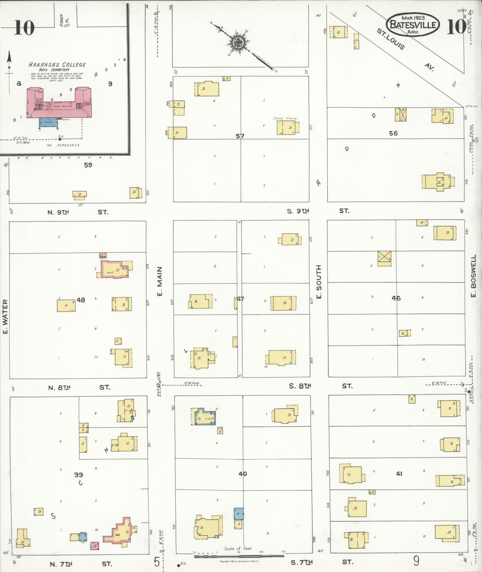 Sanborn Fire Insurance Map from Batesville, Independence County, Arkansas (1923), Sheet #0010 - Historic Sanborn Fire Insurance Map Print, vintage old map wall art, antique decor, genealogy gift, Arkansas Arkansas map