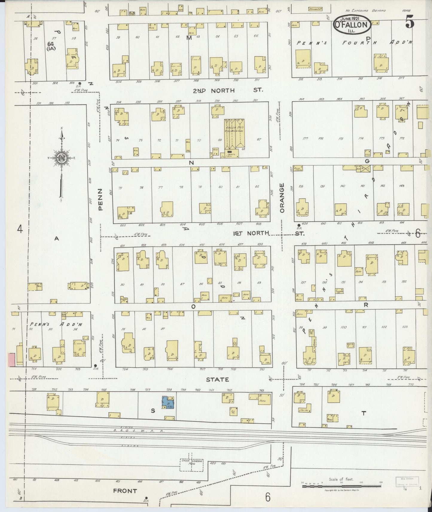 Sanborn Fire Insurance Map from O'Fallon, Saint Clair County, Illinois (1921), Sheet #0005 - Complete Map Set gallery image, historic Sanborn map, vintage wall art, Illinois Illinois