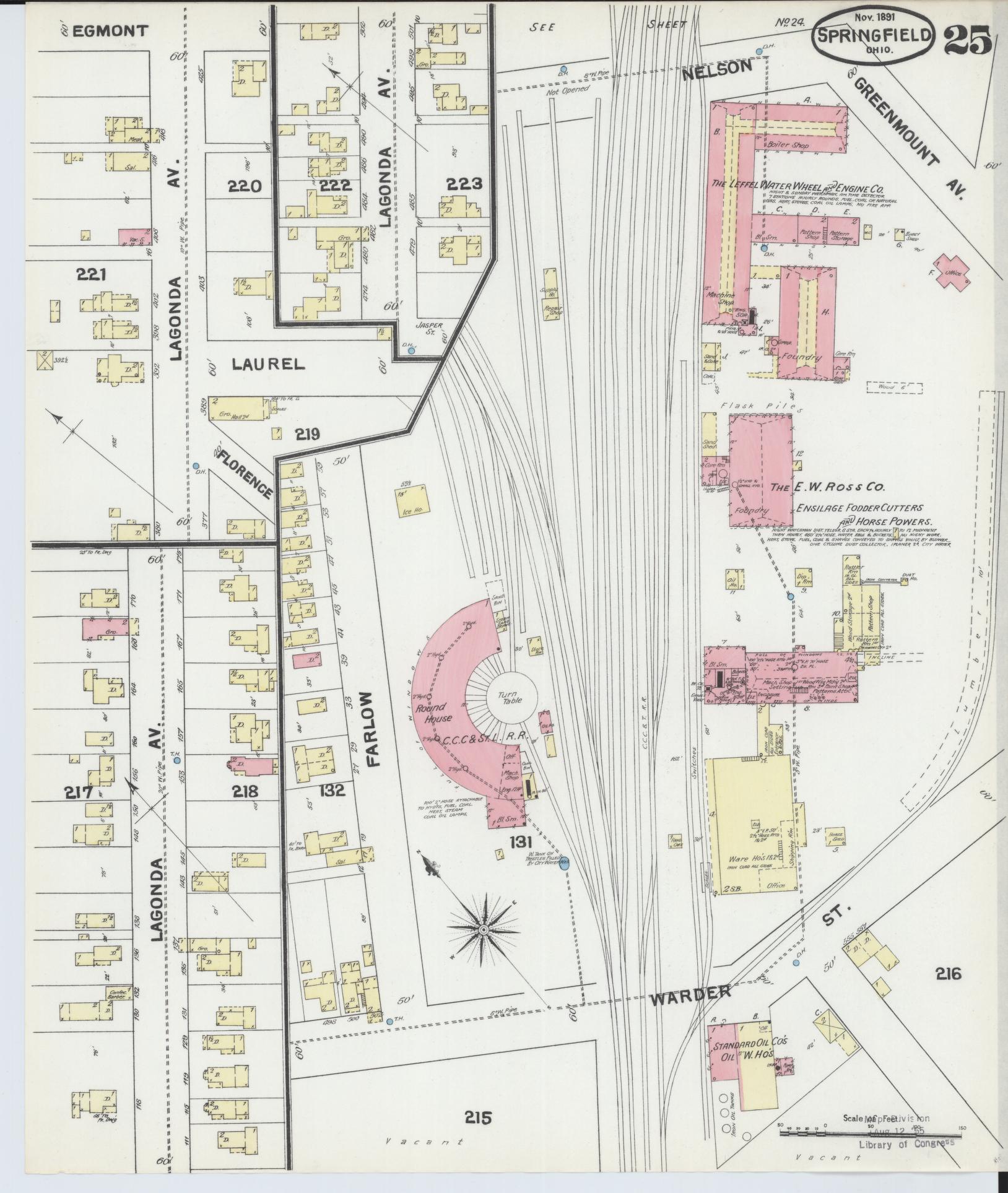 Sanborn Fire Insurance Map from Springfield, Clark County, Ohio (1891), Sheet #0025 - Complete Map Set gallery image, historic Sanborn map, vintage wall art, Ohio Ohio
