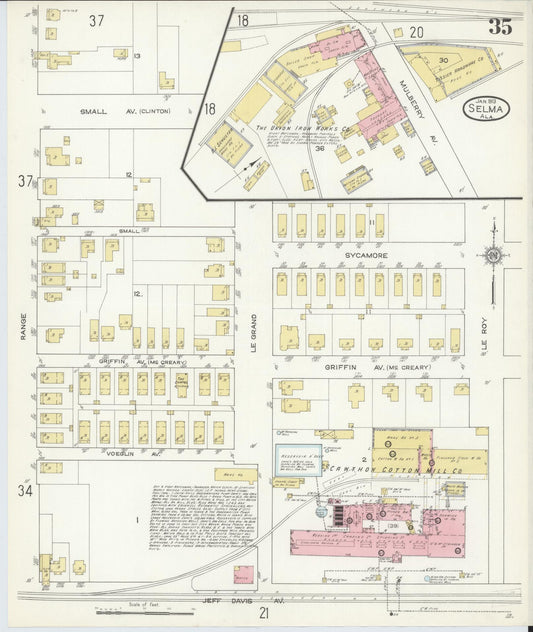 Sanborn Fire Insurance Map from Selma, Dallas County, Alabama (1913), Sheet #0035 - Historic Sanborn Fire Insurance Map Print, vintage old map wall art, antique decor, genealogy gift, Alabama Alabama map