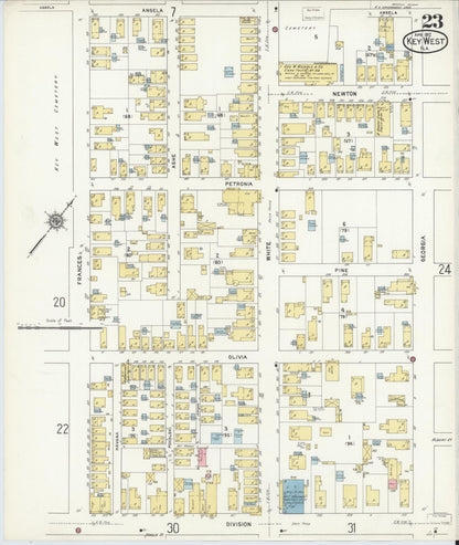 Sanborn Fire Insurance Map from Key West, Monroe County, Florida (1912), Sheet #0023 - Historic Sanborn Fire Insurance Map Print, vintage old map wall art, antique decor, genealogy gift, Florida Florida map