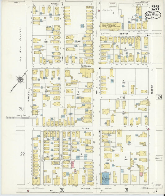 Sanborn Fire Insurance Map from Key West, Monroe County, Florida (1912), Sheet #0023 - Historic Sanborn Fire Insurance Map Print, vintage old map wall art, antique decor, genealogy gift, Florida Florida map
