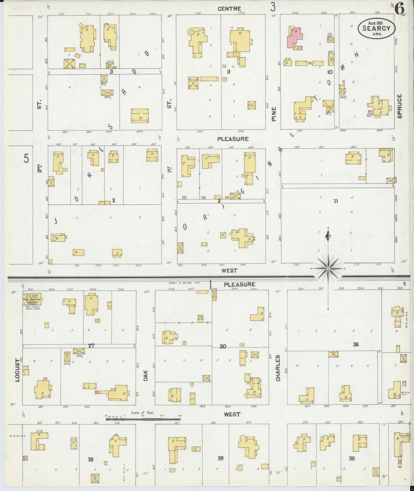 Sanborn Fire Insurance Map from Searcy, White County, Arkansas (1901), Sheet #0006 - Complete Map Set gallery image, historic Sanborn map, vintage wall art, Arkansas Arkansas