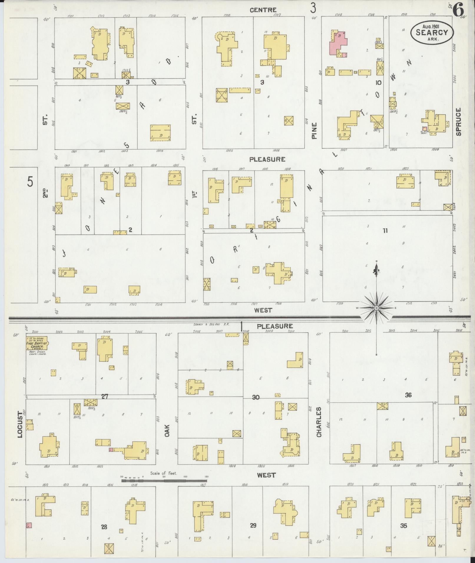 Sanborn Fire Insurance Map from Searcy, White County, Arkansas (1901), Sheet #0006 - Complete Map Set gallery image, historic Sanborn map, vintage wall art, Arkansas Arkansas