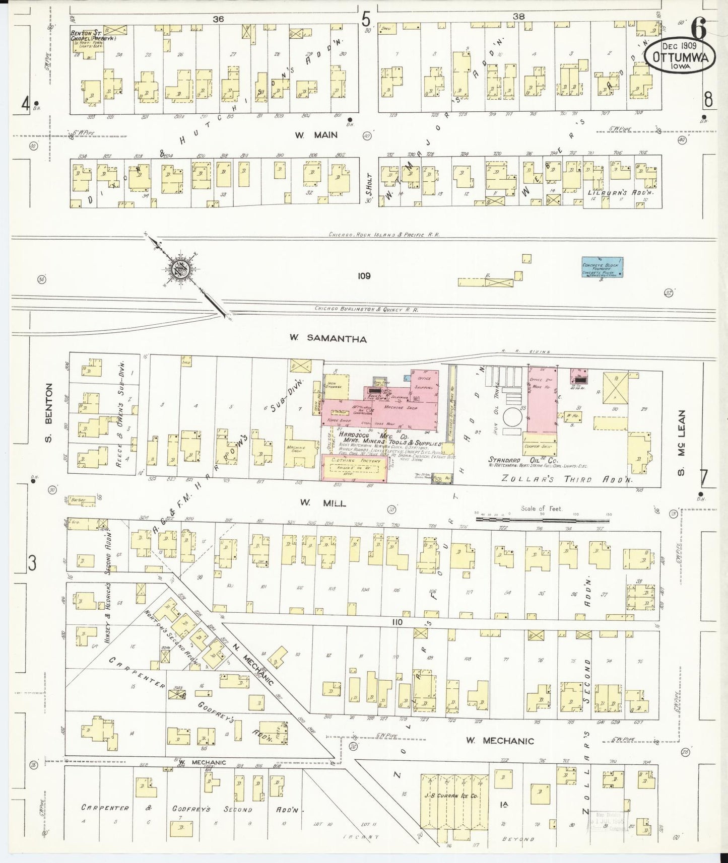Sanborn Fire Insurance Map from Ottumwa, Wapello County, Iowa (1909), Sheet #0006 - Historic Sanborn Fire Insurance Map Print, vintage old map wall art