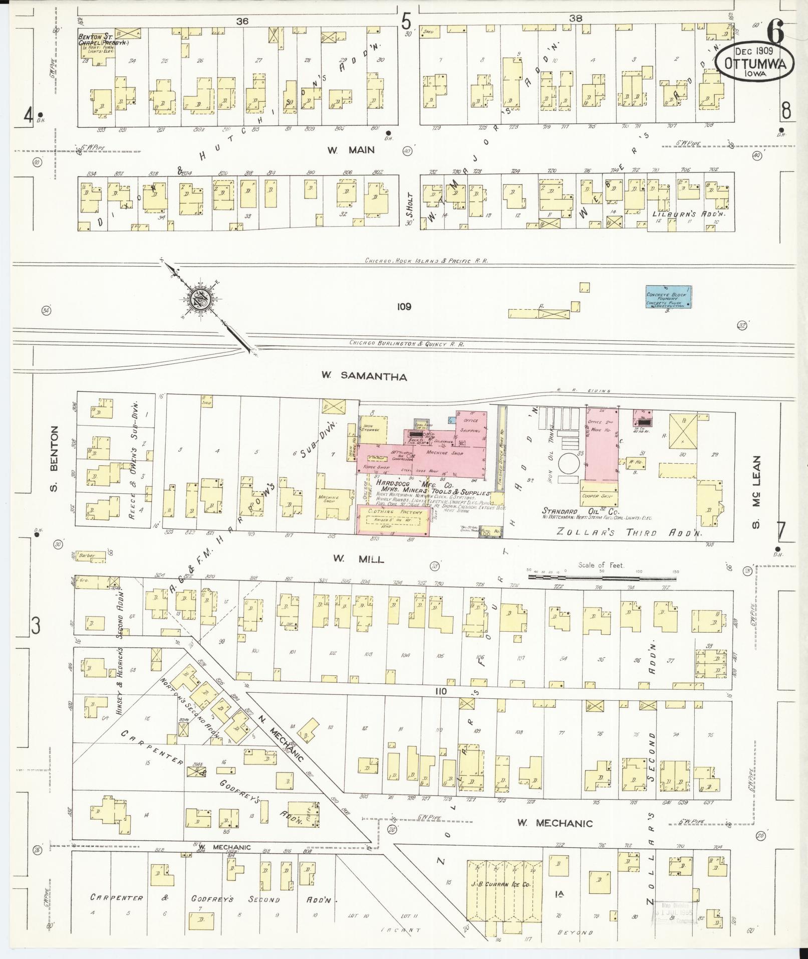 Sanborn Fire Insurance Map from Ottumwa, Wapello County, Iowa (1909), Sheet #0006 - Historic Sanborn Fire Insurance Map Print, vintage old map wall art