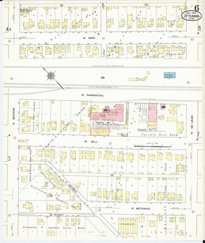 Sanborn Fire Insurance Map from Ottumwa, Wapello County, Iowa (1909), Sheet #0006 - Historic Sanborn Fire Insurance Map Print, vintage old map wall art