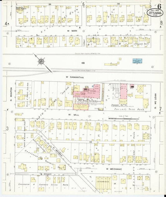 Sanborn Fire Insurance Map from Ottumwa, Wapello County, Iowa (1909), Sheet #0006 - Historic Sanborn Fire Insurance Map Print, vintage old map wall art