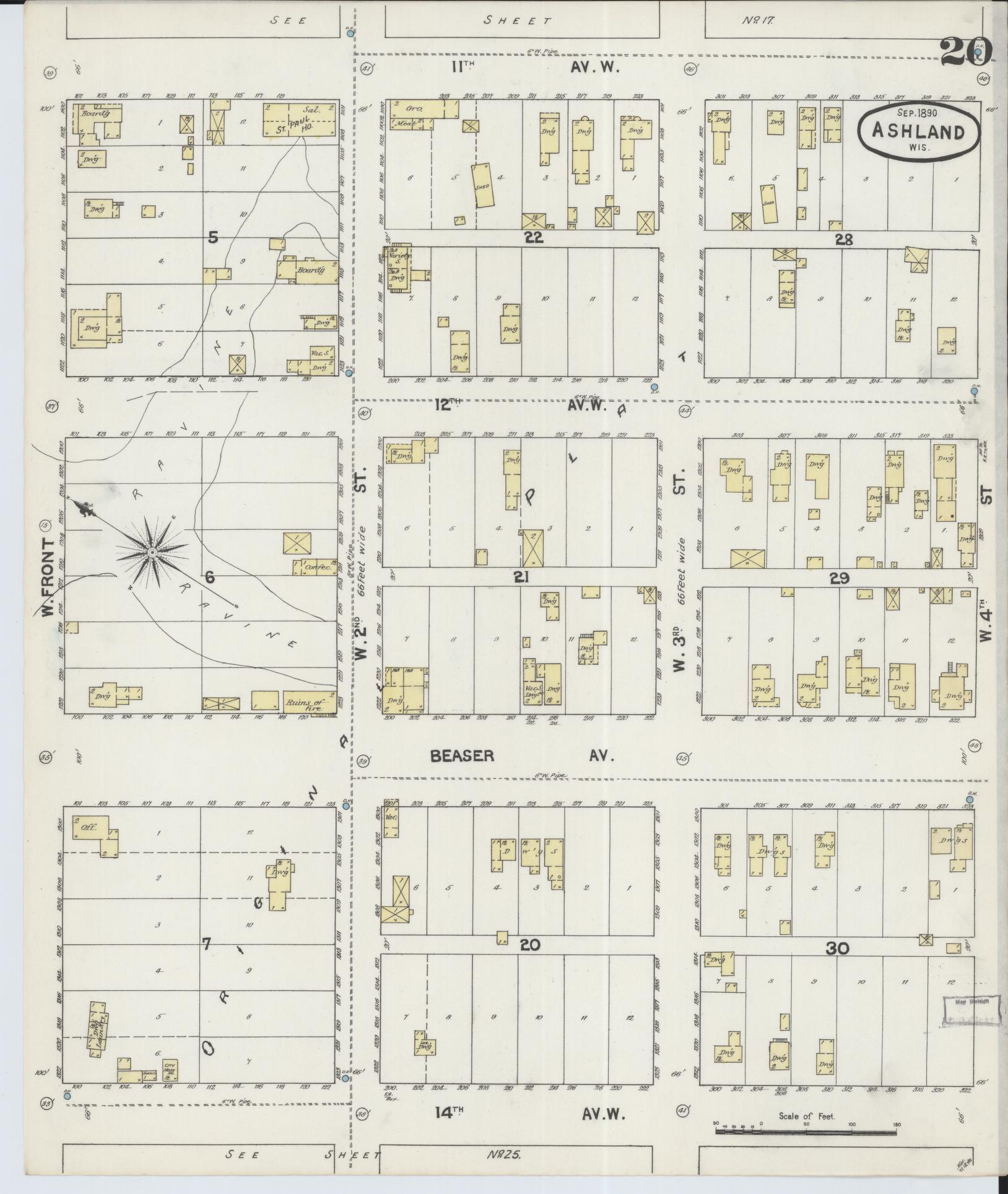 Sanborn Fire Insurance Map from Ashland, Ashland County, Wisconsin (1890), Sheet #0020 - Historic Sanborn Fire Insurance Map Print, vintage old map wall art, antique decor, genealogy gift, Wisconsin Wisconsin map