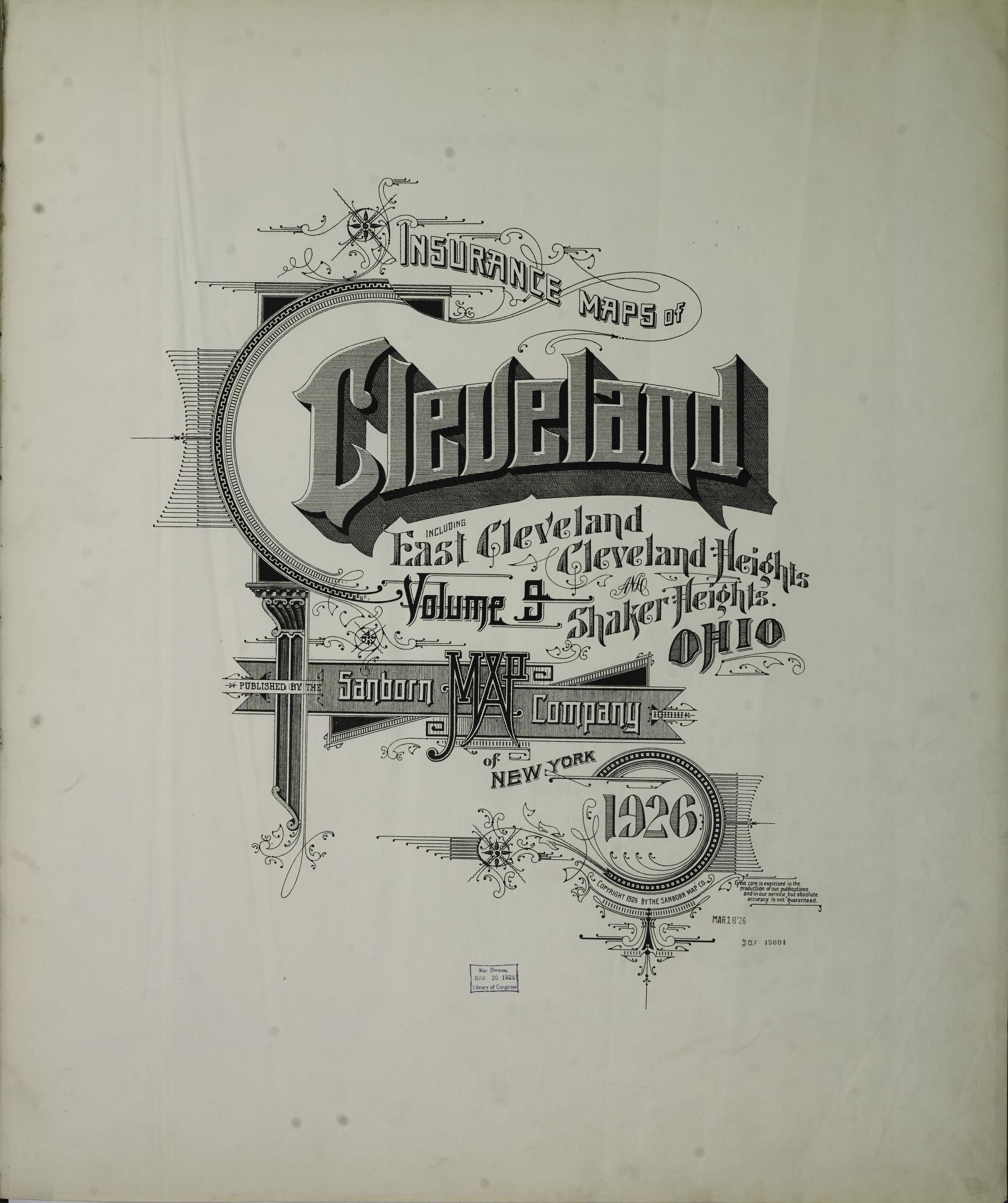 Sanborn Fire Insurance Map from Cleveland, Cuyahoga County, Ohio (1926), Sheet #0001 - Complete Map Set gallery image, historic Sanborn map, vintage wall art, Ohio Ohio