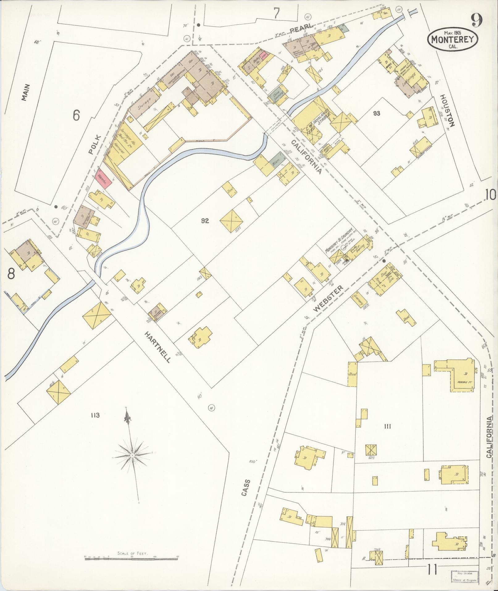 Sanborn Fire Insurance Map from Monterey, Monterey County, California (1905), Sheet #0009 - Historic Sanborn Fire Insurance Map Print, vintage old map wall art, antique decor, genealogy gift, California California map