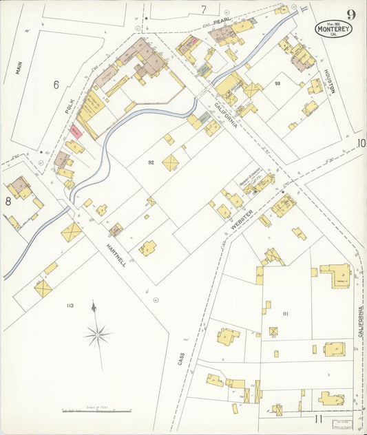 Sanborn Fire Insurance Map from Monterey, Monterey County, California (1905), Sheet #0009 - Historic Sanborn Fire Insurance Map Print, vintage old map wall art, antique decor, genealogy gift, California California map
