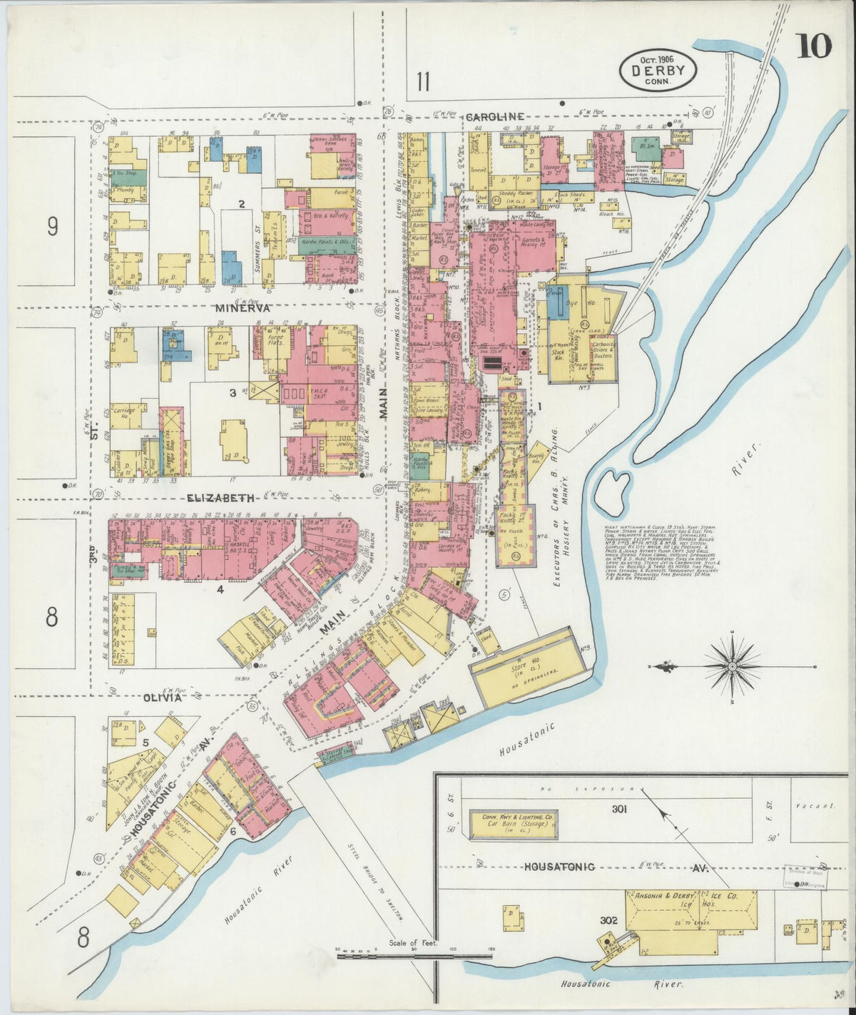 Sanborn Fire Insurance Map from Derby, New Haven County, Connecticut (1906), Sheet #0010 - Historic Sanborn Fire Insurance Map Print, vintage old map wall art, antique decor, genealogy gift, Connecticut Connecticut map