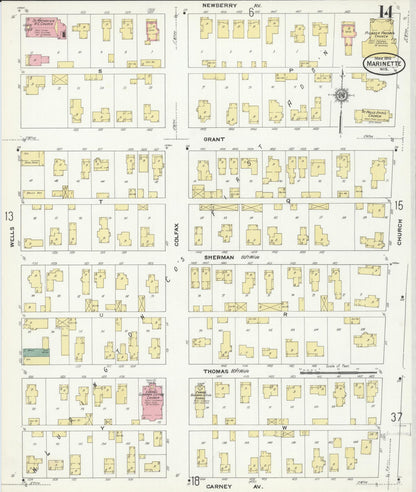 Sanborn Fire Insurance Map from Marinette, Marinette County, Wisconsin (1910), Sheet #0014 - Historic Sanborn Fire Insurance Map Print, vintage old map wall art, antique decor, genealogy gift, Wisconsin Wisconsin map