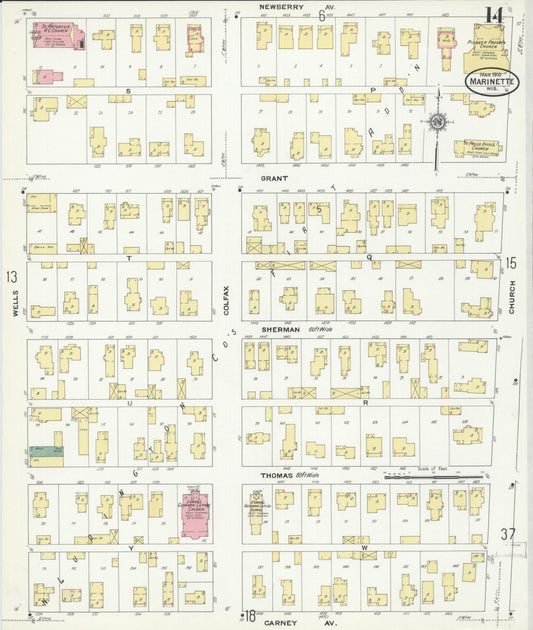 Sanborn Fire Insurance Map from Marinette, Marinette County, Wisconsin (1910), Sheet #0014 - Historic Sanborn Fire Insurance Map Print, vintage old map wall art, antique decor, genealogy gift, Wisconsin Wisconsin map