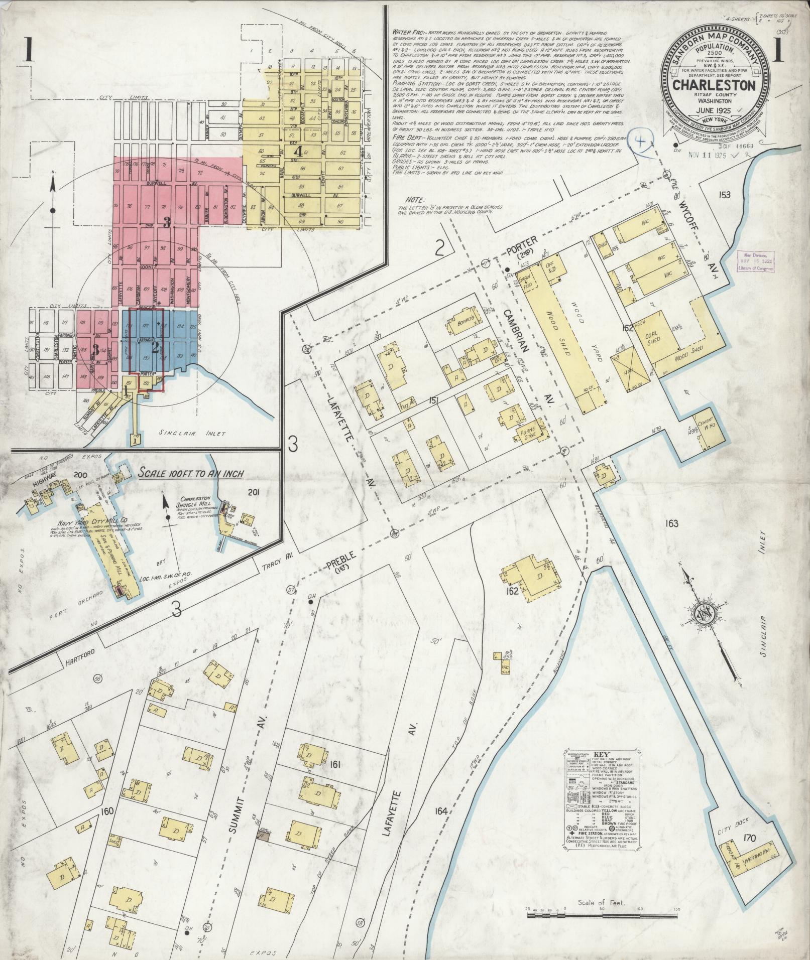 Sanborn Fire Insurance Map from Charleston, Kitsap County, Washington (1925), Sheet #0001 - Complete Map Set gallery image, historic Sanborn map, vintage wall art, Washington Washington