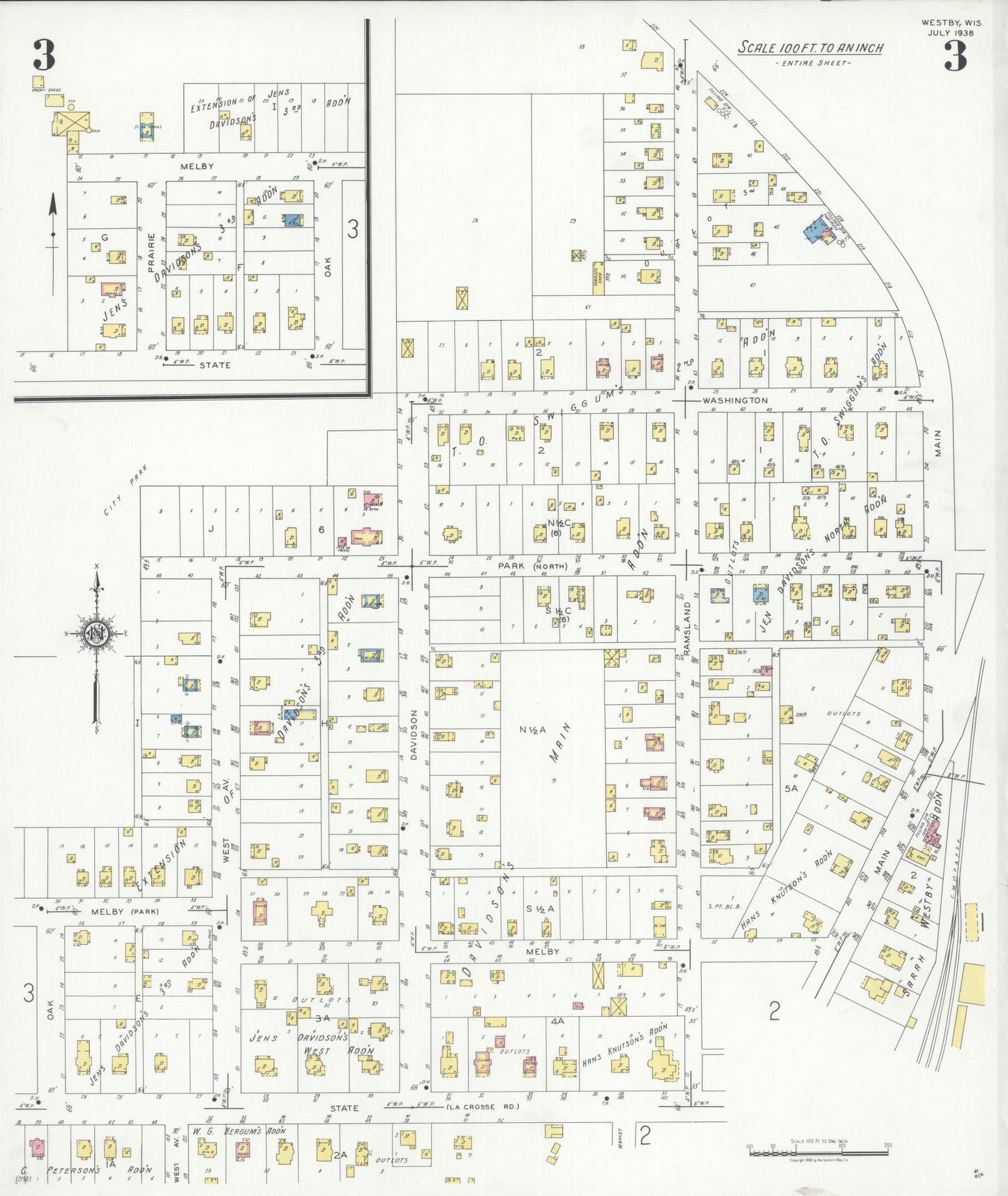 Sanborn Fire Insurance Map from Westby, Vernon County, Wisconsin (1938), Sheet #0003 - Complete Map Set gallery image, historic Sanborn map, vintage wall art, Wisconsin Wisconsin