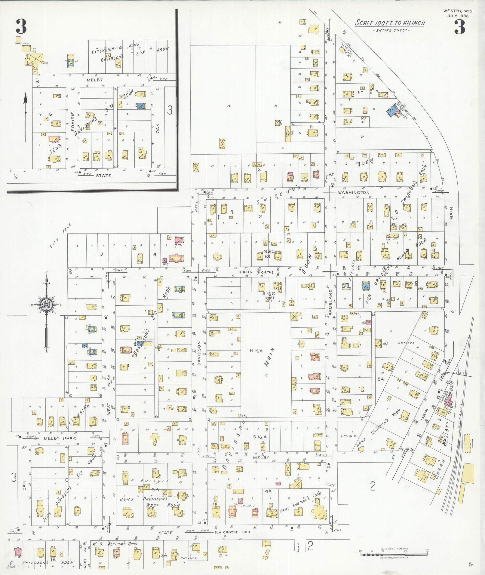Sanborn Fire Insurance Map from Westby, Vernon County, Wisconsin (1938), Sheet #0003 - Complete Map Set gallery image, historic Sanborn map, vintage wall art, Wisconsin Wisconsin