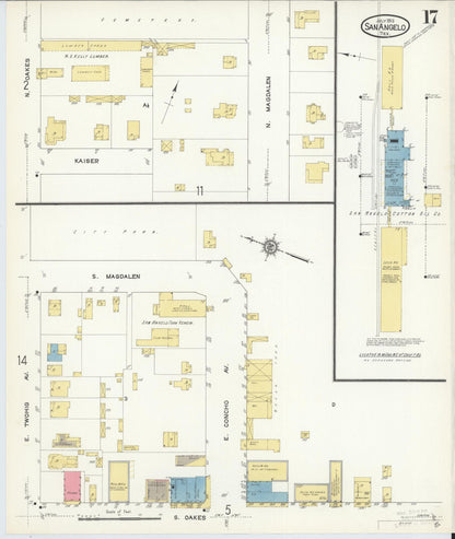Sanborn Fire Insurance Map from San Angelo, Tom Green County, Texas (1913), Sheet #0017 - Historic Sanborn Fire Insurance Map Print, vintage old map wall art, antique decor, genealogy gift, Texas Texas map