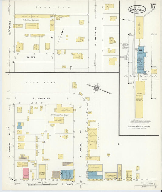Sanborn Fire Insurance Map from San Angelo, Tom Green County, Texas (1913), Sheet #0017 - Historic Sanborn Fire Insurance Map Print, vintage old map wall art, antique decor, genealogy gift, Texas Texas map