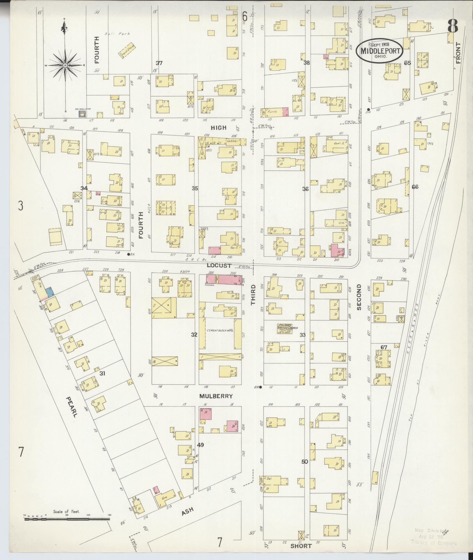 Sanborn Fire Insurance Map from Middleport, Meigs County, Ohio (1908), Sheet #0008 - Historic Sanborn Fire Insurance Map Print, vintage old map wall art, antique decor, genealogy gift, Ohio Ohio map