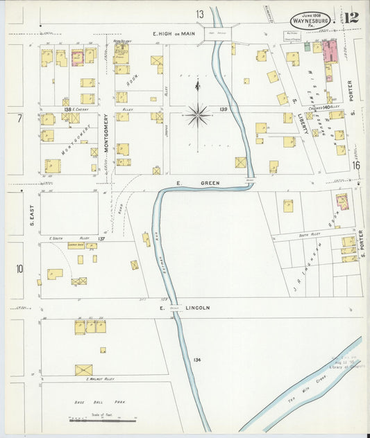 Sanborn Fire Insurance Map from Waynesburg, Greene County, Pennsylvania (1908), Sheet #0012 - Historic Sanborn Fire Insurance Map Print, vintage old map wall art, antique decor, genealogy gift, Pennsylvania Pennsylvania map