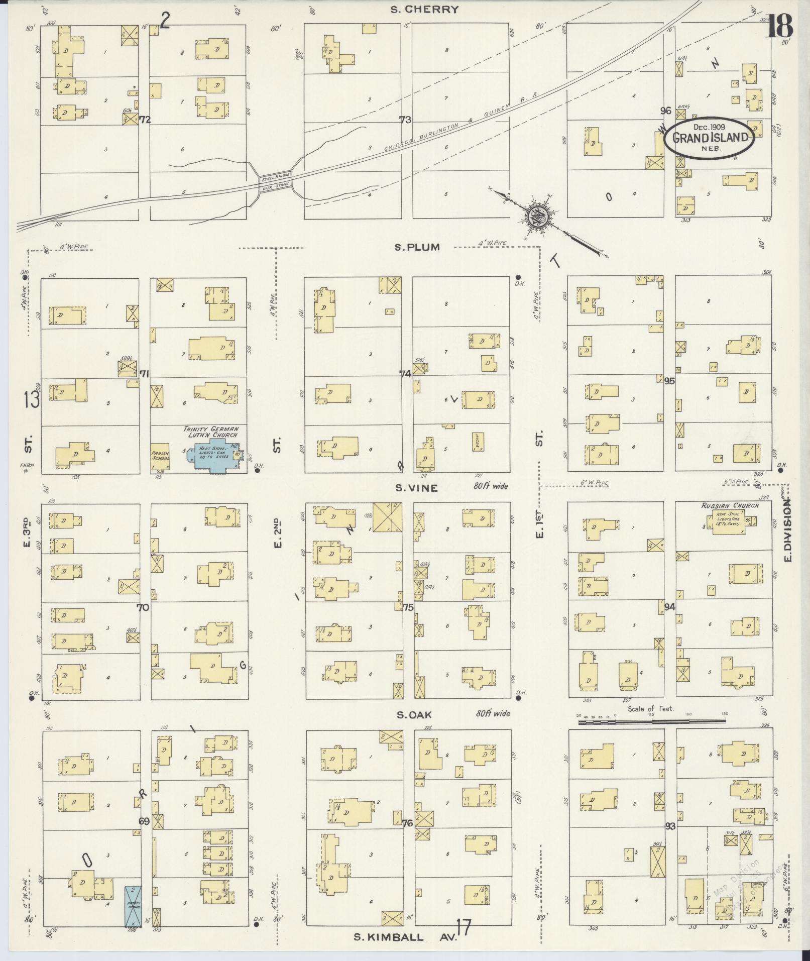 Sanborn Fire Insurance Map from Grand Island, Hall County, Nebraska (1909), Sheet #0018 - Complete Map Set gallery image, historic Sanborn map, vintage wall art, Nebraska Nebraska