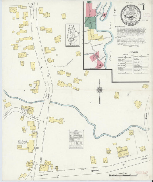Sanborn Fire Insurance Map from Ogunquit, York County, Maine (1913), Sheet #0001 - Complete Map Set gallery image, historic Sanborn map, vintage wall art, Maine Maine