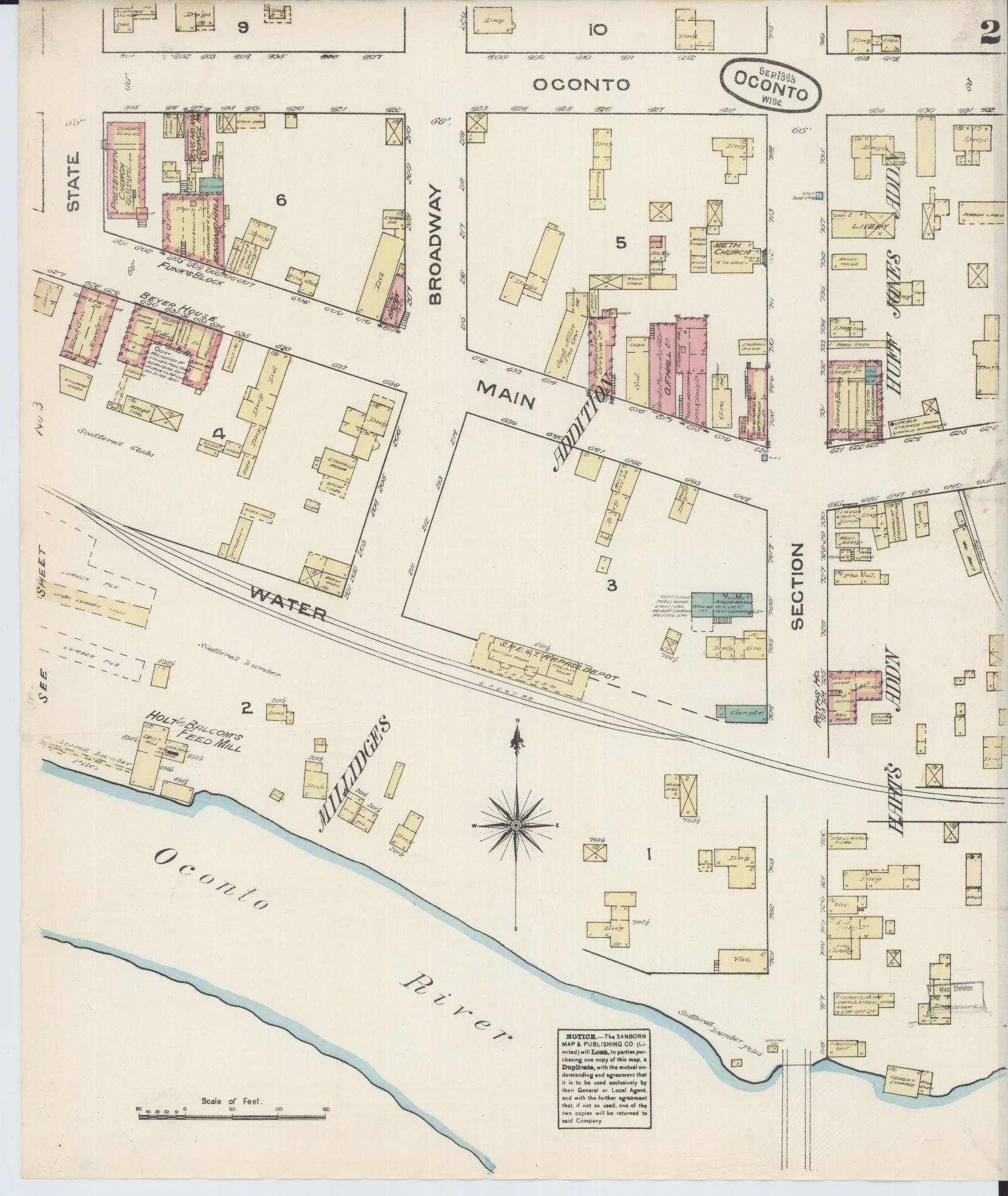Sanborn Fire Insurance Map from Oconto, Oconto County, Wisconsin (1883), Sheet #0002 - Complete Map Set gallery image, historic Sanborn map, vintage wall art, Wisconsin Wisconsin