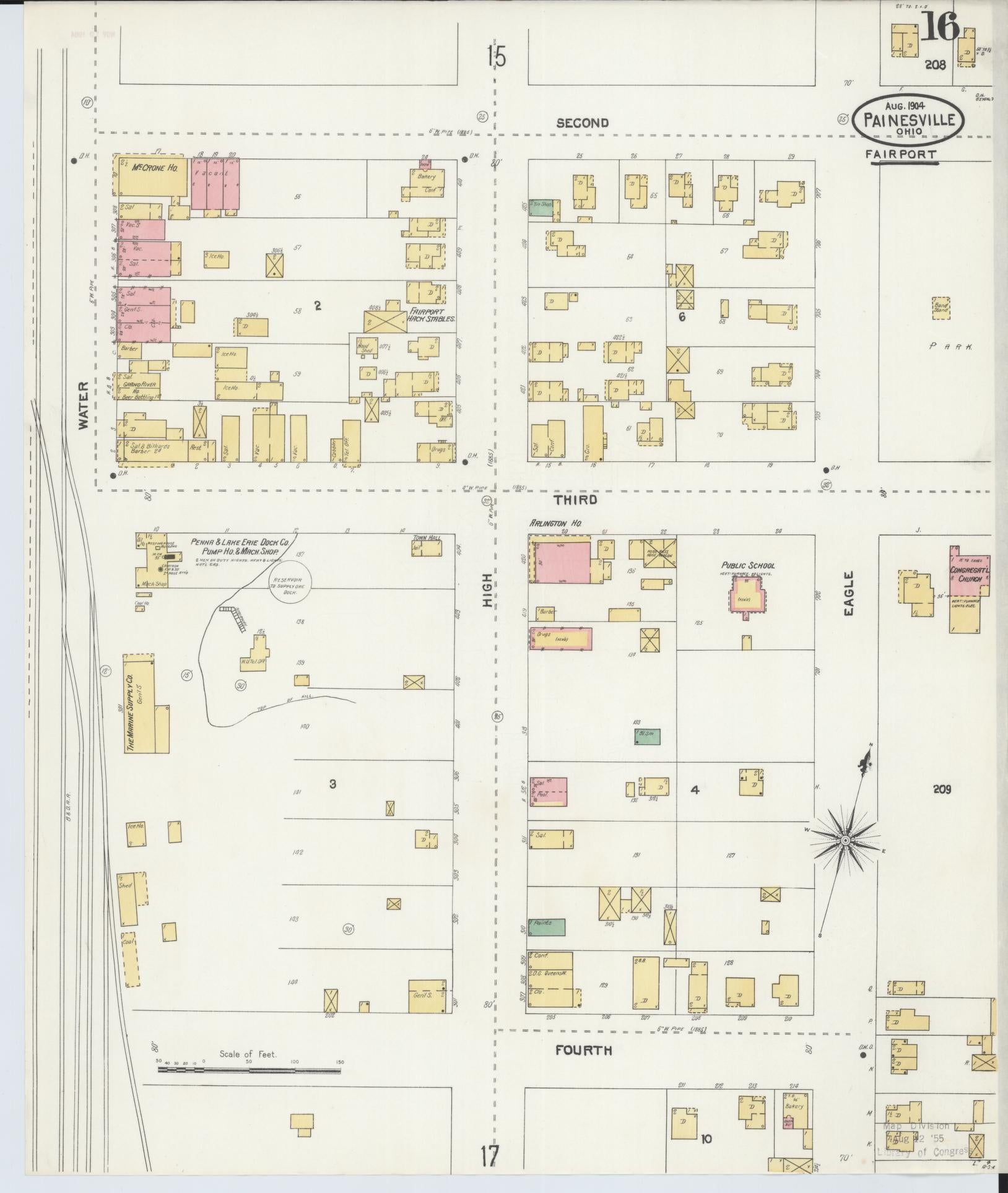 Sanborn Fire Insurance Map from Painesville, Lake County, Ohio (1904), Sheet #0016 - Historic Sanborn Fire Insurance Map Print, vintage old map wall art, antique decor, genealogy gift, Ohio Ohio map