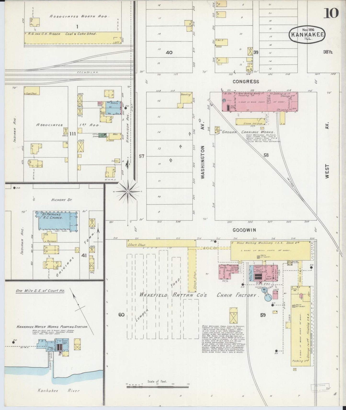 Sanborn Fire Insurance Map from Kankakee, Kankakee County, Illinois (1896), Sheet #0010 - Complete Map Set gallery image, historic Sanborn map, vintage wall art, Illinois Illinois