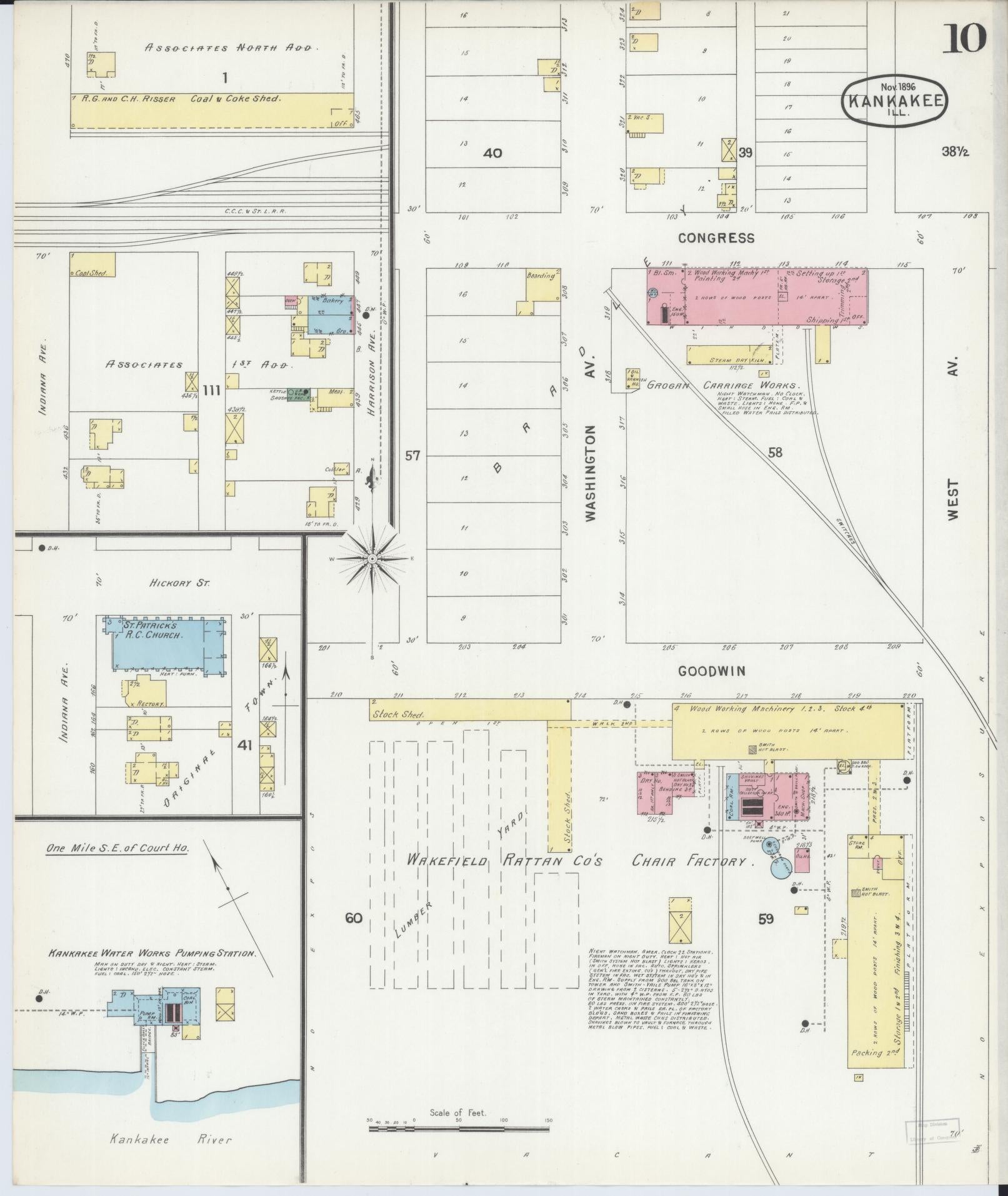 Sanborn Fire Insurance Map from Kankakee, Kankakee County, Illinois (1896), Sheet #0010 - Complete Map Set gallery image, historic Sanborn map, vintage wall art, Illinois Illinois