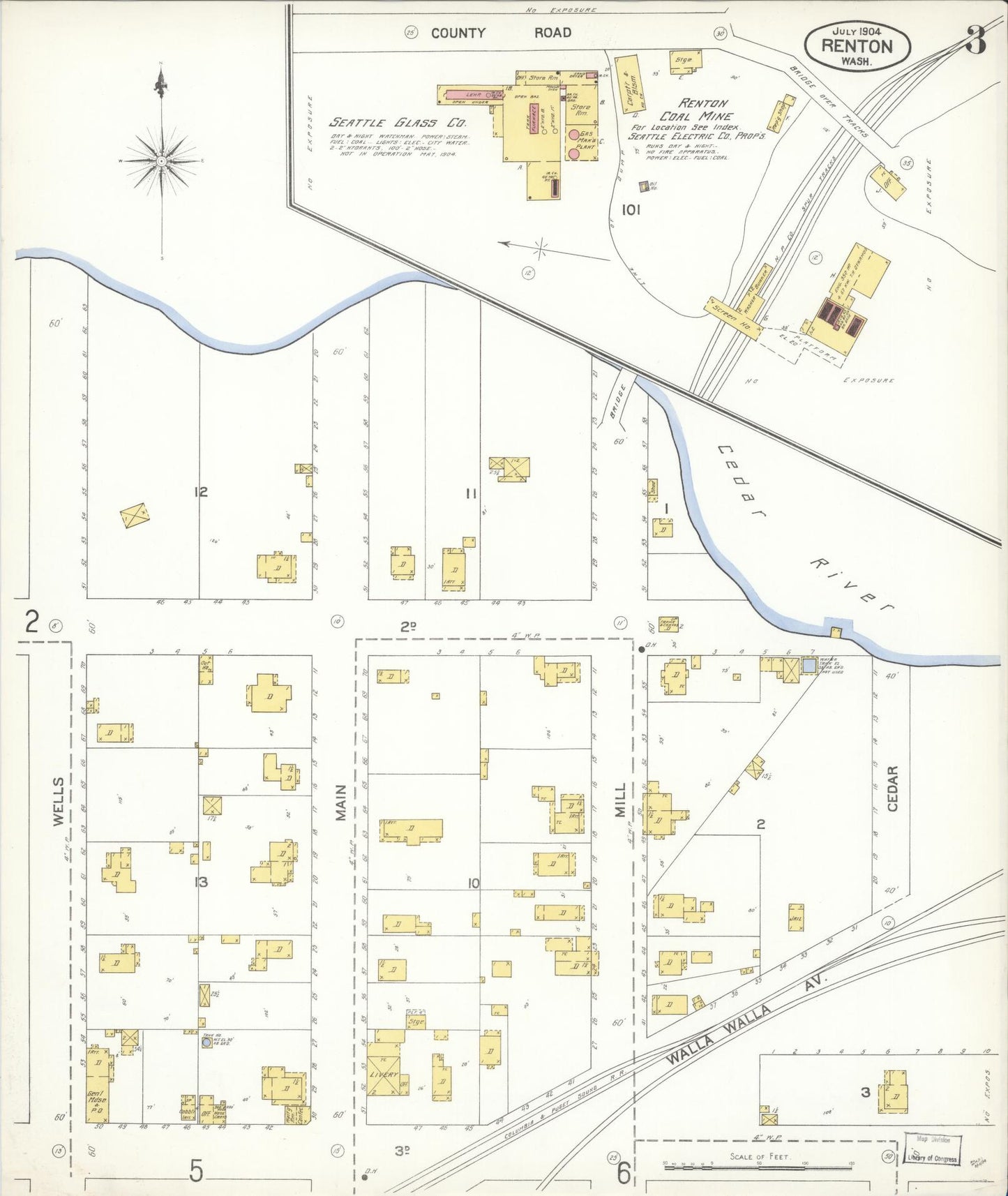 Sanborn Fire Insurance Map from Renton, King County, Washington (1904), Sheet #0003 - Complete Map Set gallery image, historic Sanborn map, vintage wall art, Washington Washington