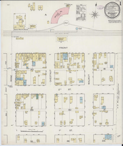 Sanborn Fire Insurance Map from Sidney, Cheyenne County, Nebraska (1887), Sheet #0001 - Complete Map Set gallery image, historic Sanborn map, vintage wall art, Nebraska Nebraska