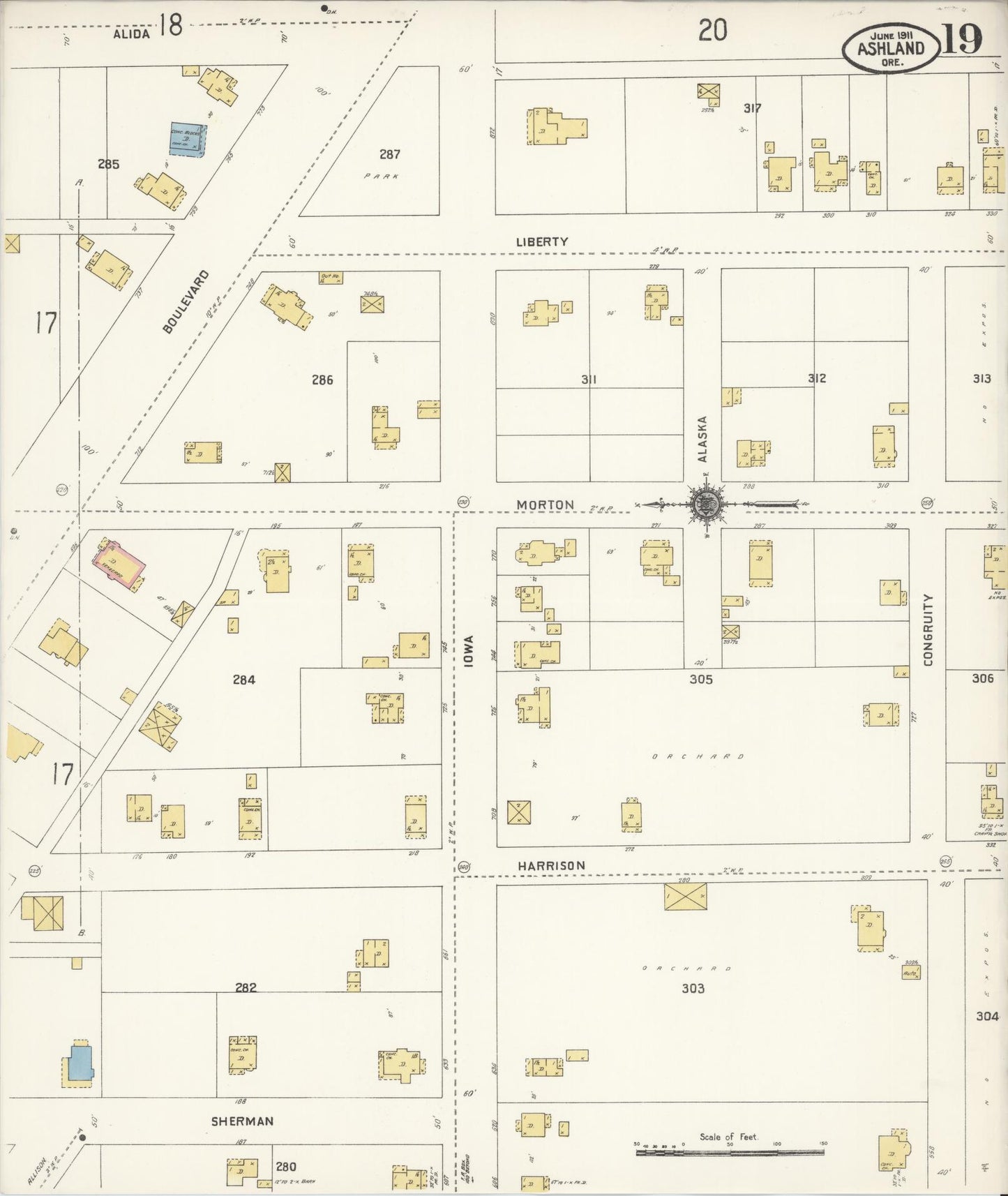Sanborn Fire Insurance Map from Ashland, Jackson County, Oregon (1911), Sheet #0019 - Complete Map Set gallery image, historic Sanborn map, vintage wall art, Oregon Oregon