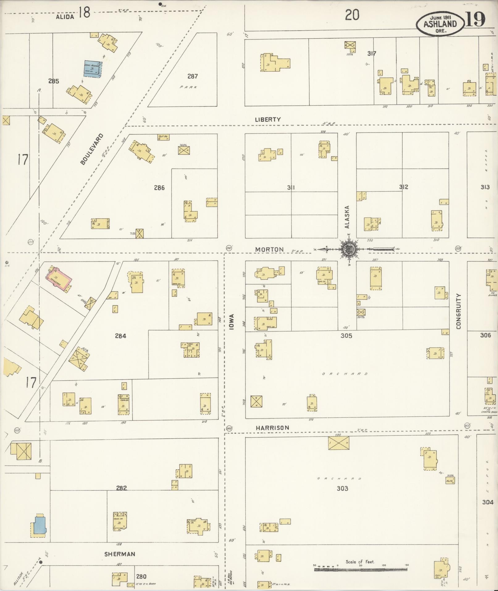Sanborn Fire Insurance Map from Ashland, Jackson County, Oregon (1911), Sheet #0019 - Complete Map Set gallery image, historic Sanborn map, vintage wall art, Oregon Oregon