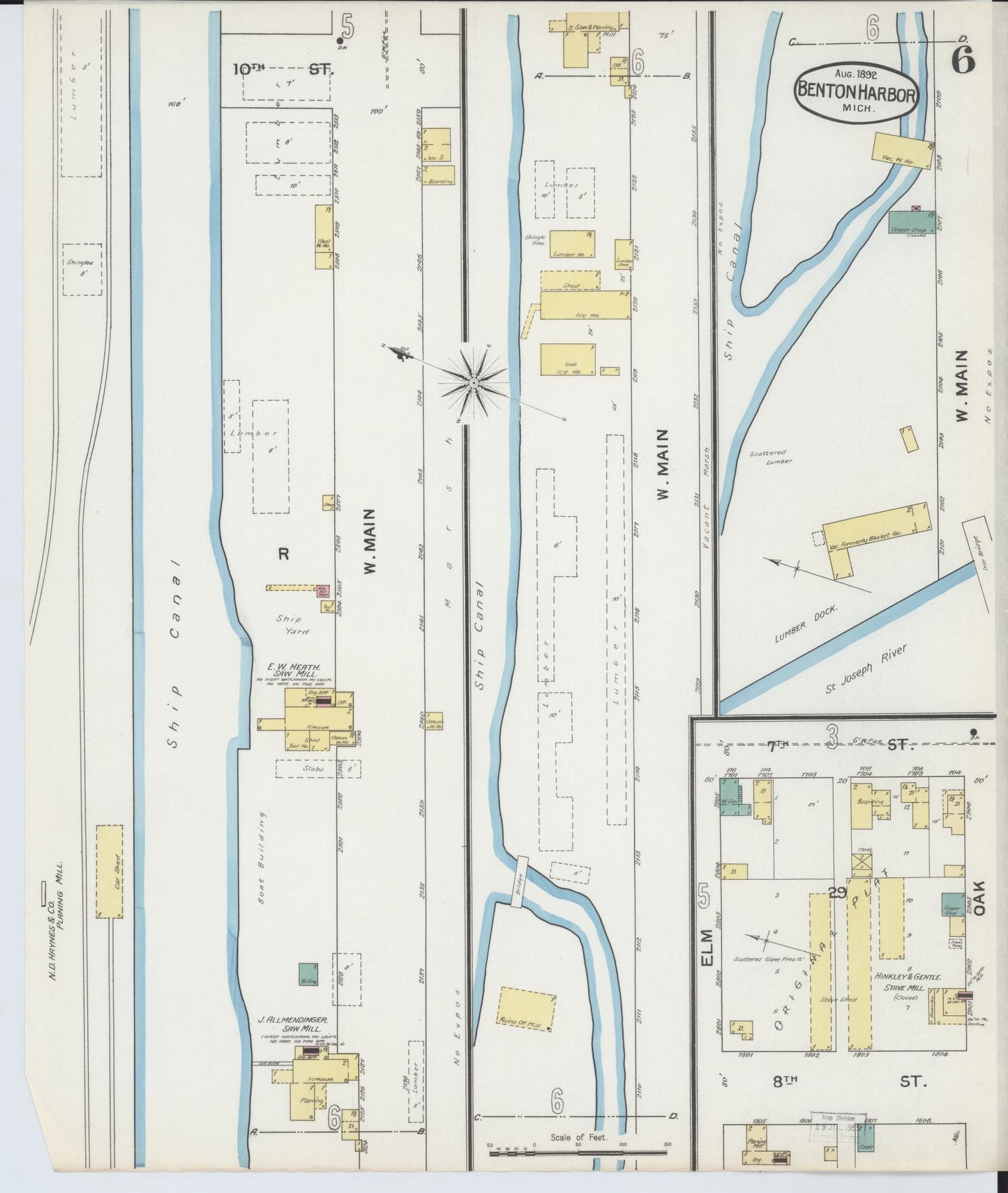 Sanborn Fire Insurance Map from Benton Harbor, Berrien County, Michigan (1892), Sheet #0006 - Complete Map Set gallery image, historic Sanborn map, vintage wall art, Michigan Michigan