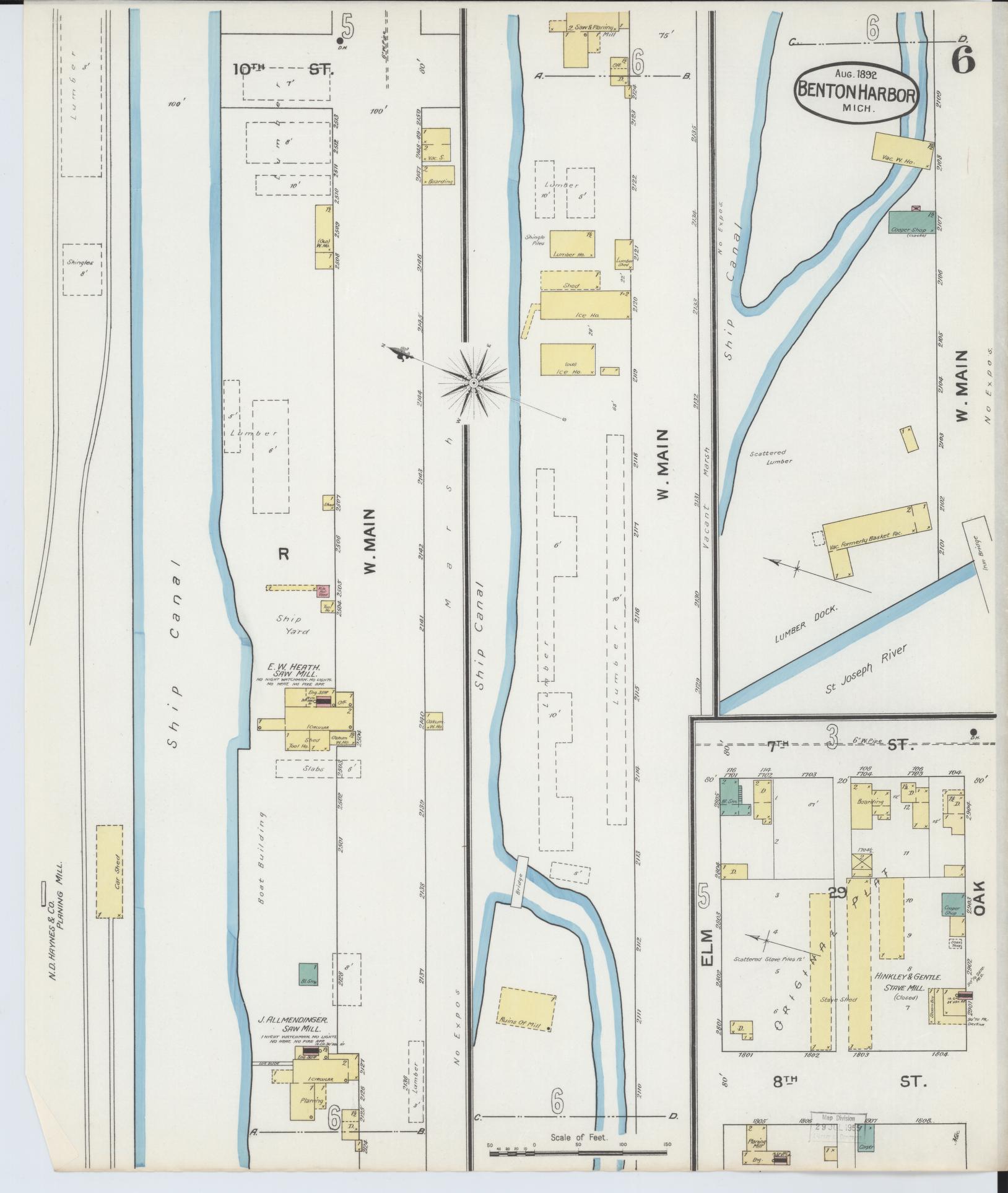 Sanborn Fire Insurance Map from Benton Harbor, Berrien County, Michigan (1892), Sheet #0006 - Complete Map Set gallery image, historic Sanborn map, vintage wall art, Michigan Michigan