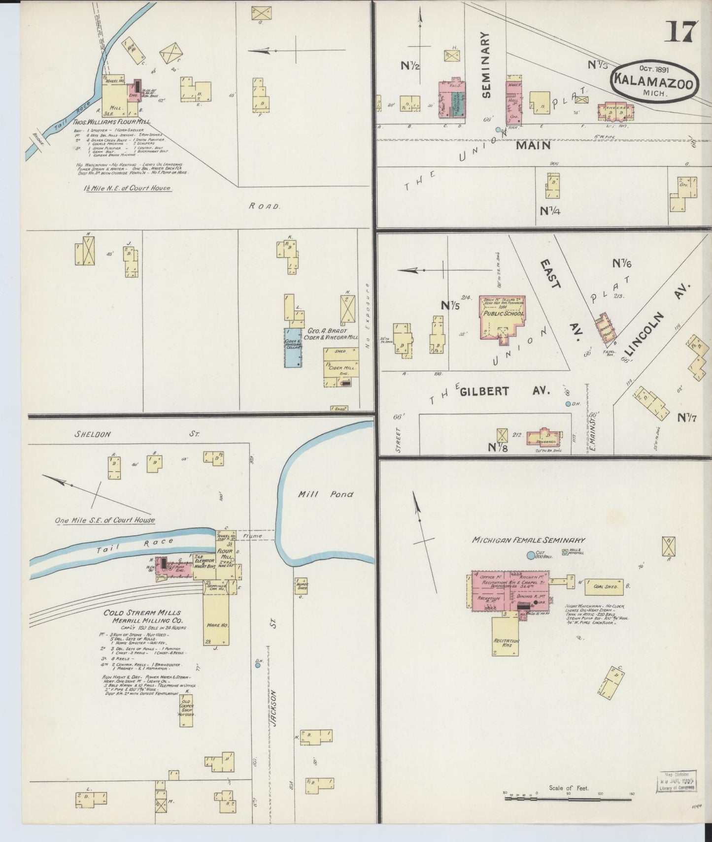 Sanborn Fire Insurance Map from Kalamazoo, Kalamazoo County, Michigan (1891), Sheet #0017 - Complete Map Set gallery image, historic Sanborn map, vintage wall art, Michigan Michigan