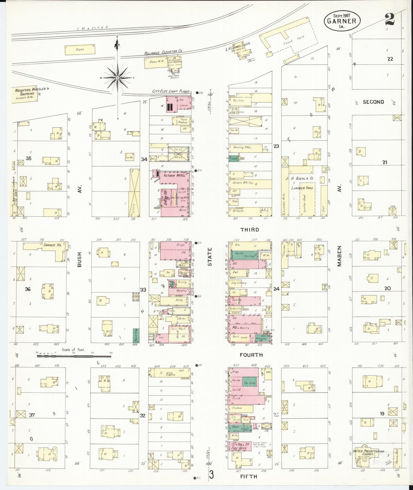 Sanborn Fire Insurance Map from Garner, Hancock County, Iowa (1907), Sheet #0002 - Historic Sanborn Fire Insurance Map Print, vintage old map wall art