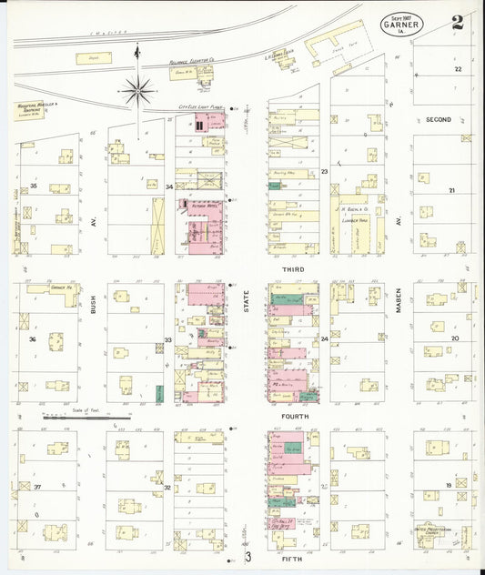Sanborn Fire Insurance Map from Garner, Hancock County, Iowa (1907), Sheet #0002 - Historic Sanborn Fire Insurance Map Print, vintage old map wall art